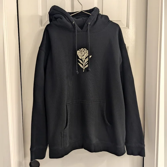 " Graves Into Gardens " Skeleton and Rose Screen print Hoodie - Picture 1 of 4